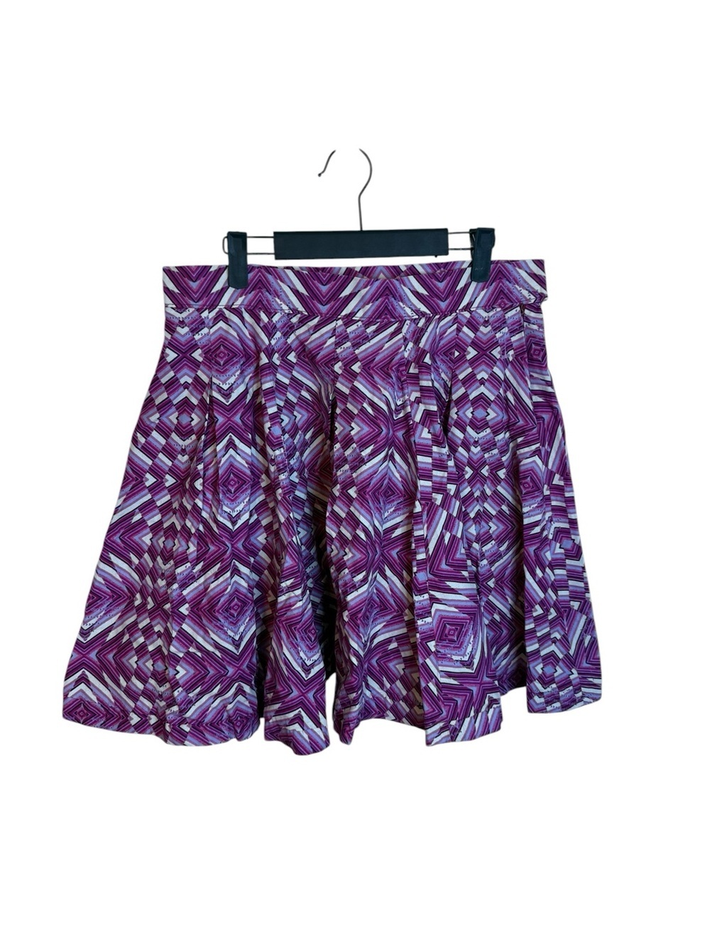 Francis + Benedict Purple Geometric Bohemian Print A-Line Pleated Indie Skirt